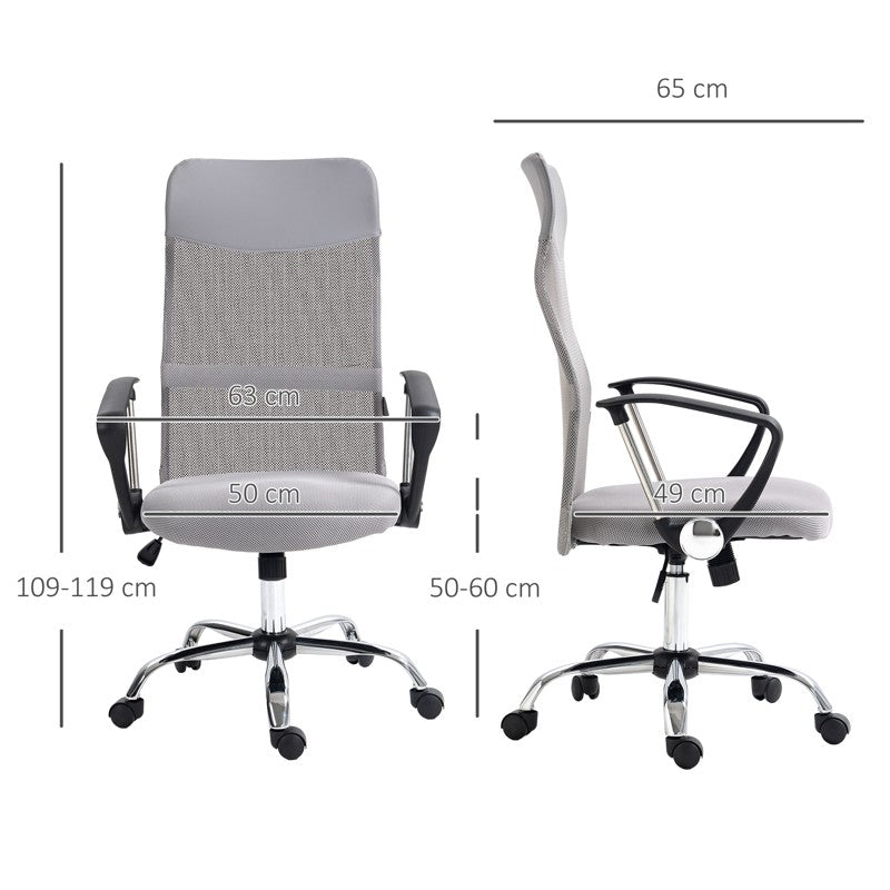 Vinsetto Ergonomic Office Chair Mesh Chair with Adjustable Height Tilt Function Light Grey