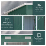 Outsunny 7 x 4ft Outdoor Storage Shed with Foundation Kit, Lean to Metal Garden Shed for Log, Rubbish Bin, Tool, Lawnmower, Bike, Patio and Lawn Use, Green