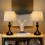 HOMCOM Set of Two Three-Colour Lamps, with USB Ports - Black/Beige