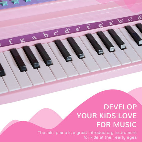 HOMCOM 37 Keys Kids Mini Electronic Keyboard Children Grand Piano with Stool Microphone Light Musical Instrument Educational Game Toy Set (Pink)