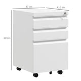 Vinsetto 3-Drawer Filing Cabinet with Lock, Mobile Steel File Cabinet for A4, Legal and Letter Size, Under Desk Drawers with Pre-Assembled Body for Home Office, 37 x 43.5 x 60 cm, White