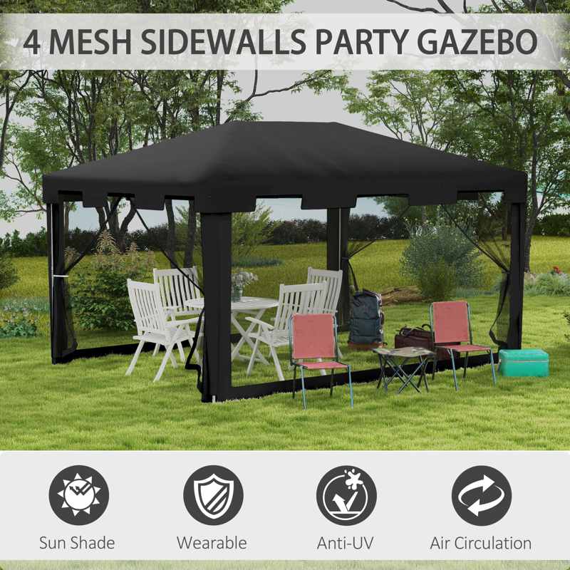 Outsunny 4 x 3 m Party Tent Wedding Gazebo Outdoor Waterproof PE Canopy Shade with Panel