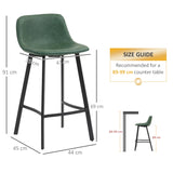 HOMCOM Bar Stools Set of 2, PU Leather Dining Stools with Backrest, Footrest, for Kitchen, Counter, Breakfast Bar, Green