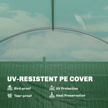 Outsunny 3 x 4 m Walk-in Polytunnel Greenhouse with Hinged Door and 8 Roll Up Mesh Windows, Garden Tunnel Warm House Tent, Green