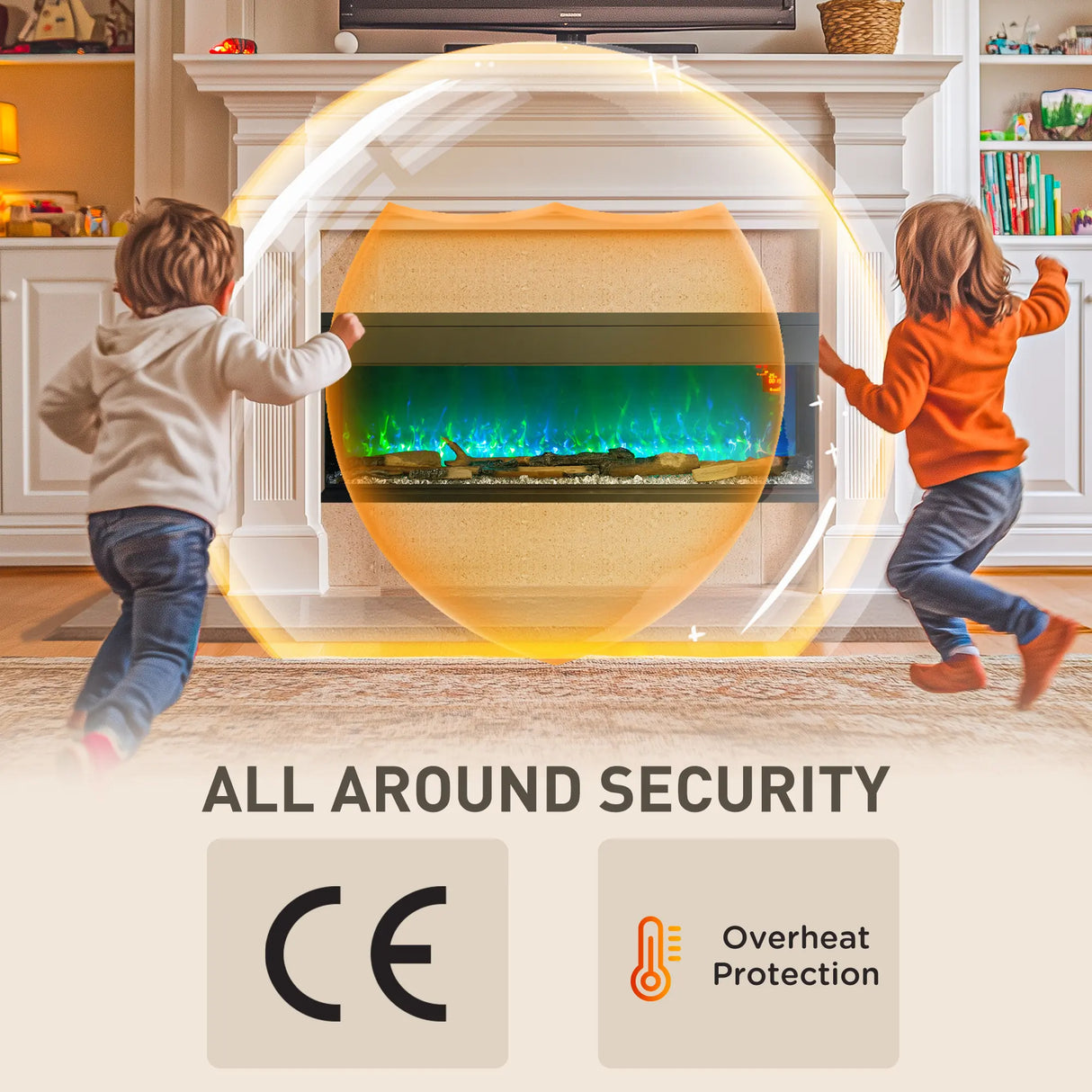 HOMCOM 1800W 15-40 Adjustable Flame Glass Panel Convector Heater, 152cm