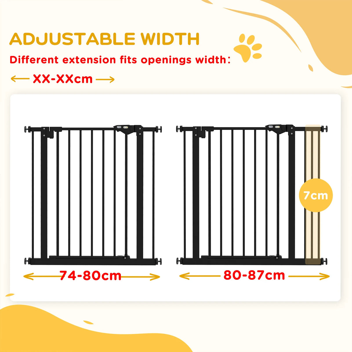 PawHut Adjustable Safety Gate w/ One Extensions, Four Adjustable Screws, Black