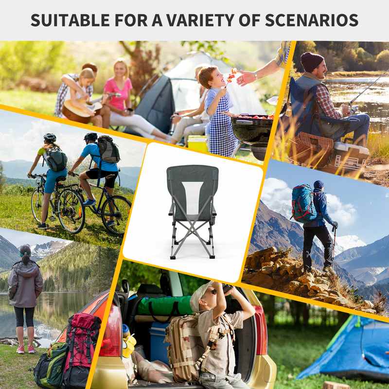 Outsunny Folding Camp Chair Portable Chair w/ Cup Holder Holds up to 136kg Perfect for Camping, Festivals, Garden, Caravan Trips, Fishing, Beach and BBQs