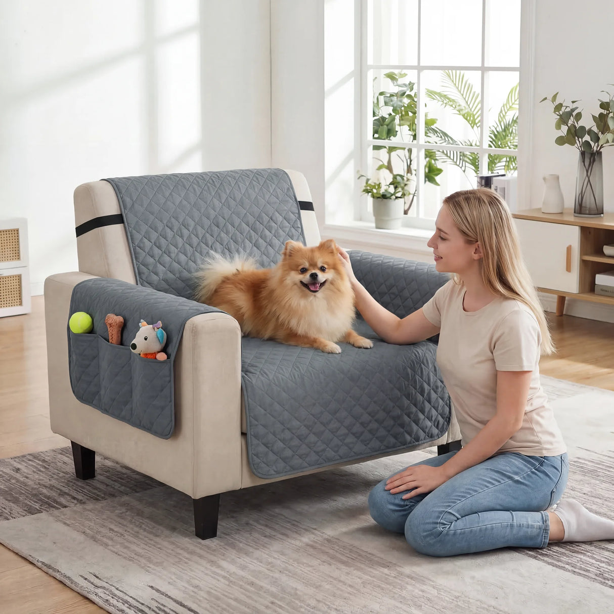 PawHut Waterproof Sofa Cover, Soft Couch Cover for Dogs Cats Pets, Non Slip Sofa Slipcoevr with Elastic Straps