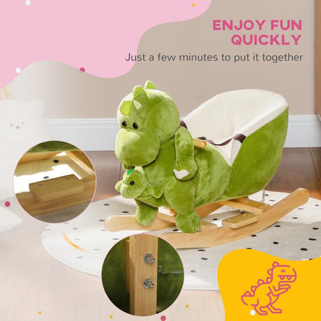 AIYAPLAY Dinosaur-Shaped Baby Rocking Horse w/ Safety Belt, 32 Songs