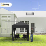 Outsunny 2 x 2 m Garden Pop Up Gazebo, Wedding Party Tent Marquee, Water Resistant Awning Canopy with Sidewalls, Windows, Carry Bag, Black