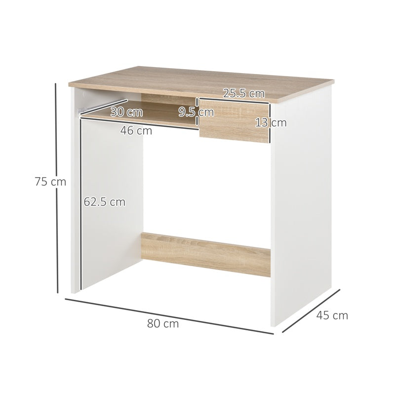 HOMCOM Compact Computer Desk with Keyboard Tray, Home Office Desk with Drawer for Bedroom Study, Oak Colour