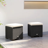 Outsunny Set of 2 Rattan Storage Ottoman, Outdoor Footstool with Removable Cushions, Garden Storage Seat for Balcony, Porch, Living Room, Cream