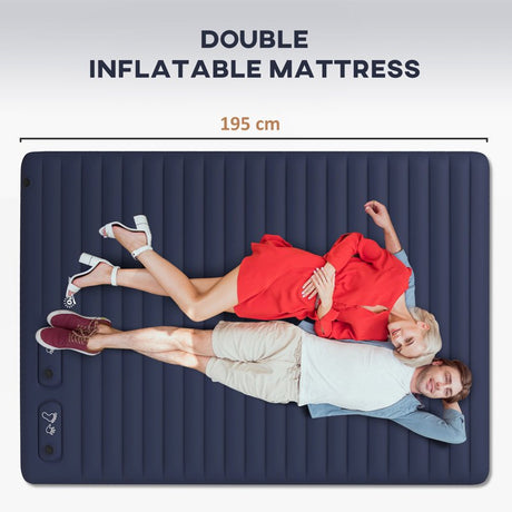 Outsunny Double Inflatable Mattress, with Built-In Pump - Blue