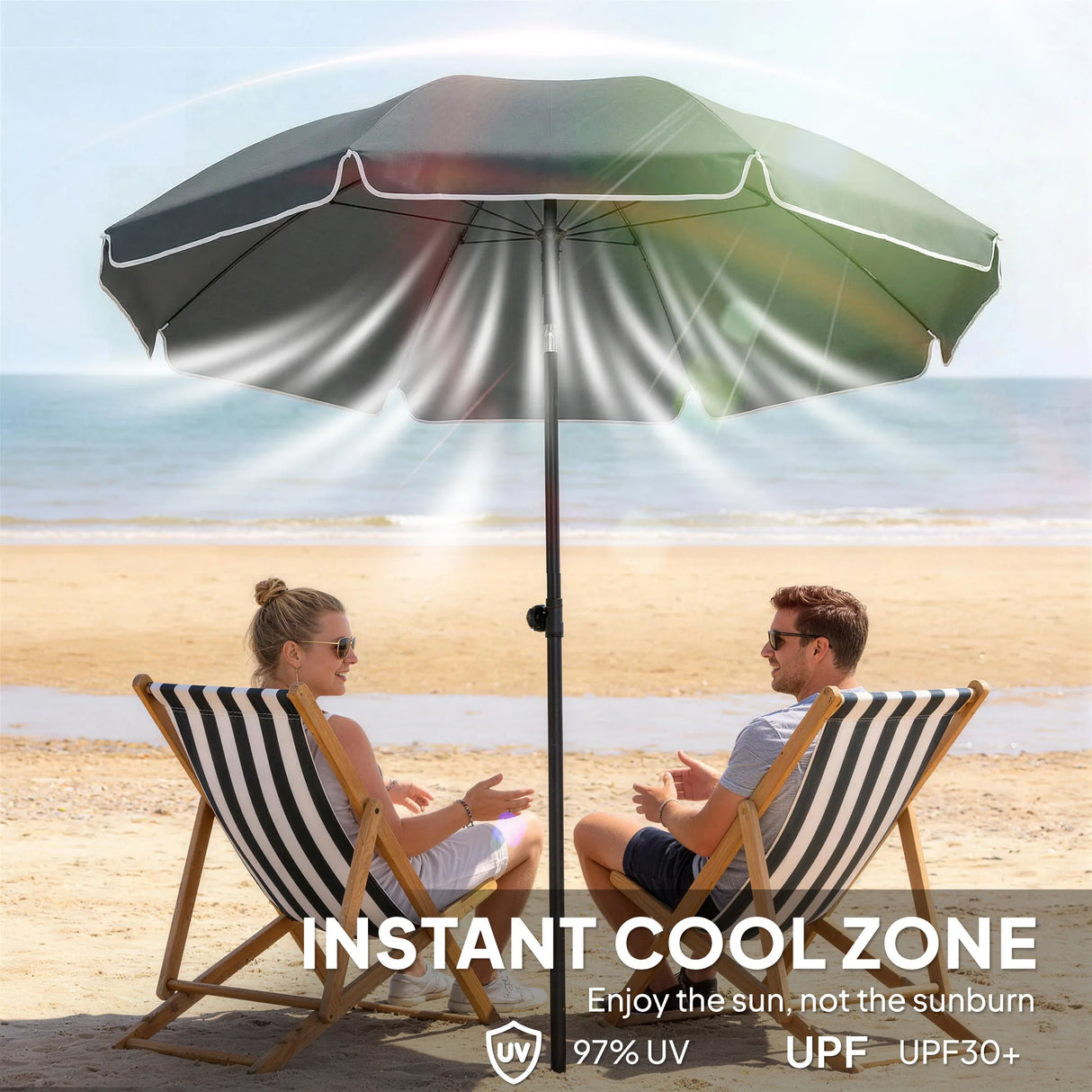 Outsunny 1.8 m Beach Umbrella Parasol with Sand Anchor, Portable 30 Tilting Patio Sun Shade with Adjustable Height, Dark Grey
