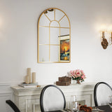 HOMCOM 90 X 61cm Arched Grid Mirror - Gold Tone
