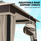 Outsunny 3 x 3.6 m Outdoor Garden Gazebo with Netting and Curtains, Double Roof Patio Gazebo Permanent Pavilion, Khaki