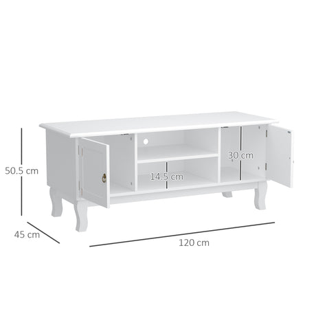 HOMCOM TV Unit up to 55", 2 Doors TV Cabinet with Open Storage Shelves and Cable Management for Living Room, Bedroom, Entertainment Room, 120L x 45W x 50.5H, White
