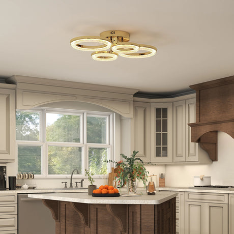 HOMCOM LED Ceiling Light, Modern 4 Rings Ceiling Lamp with Wall Switch Control, 40W 4350lm Flush Mount Ceiling Light with 3500K/4500K/6000K Colour Temperatures for Living Room, Bedroom, Gold Tone