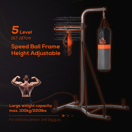 HOMCOM 7.3ft Freestanding Boxing Punch Bag & Speed Ball Station Hanging Frame, Adjustable Boxing Stand, Training Exercise Platform Home Gym Heavy Duty, Grey