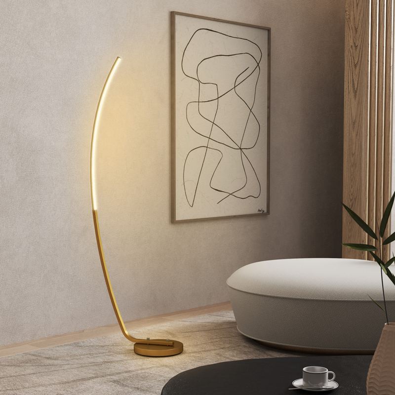 HOMCOM Modern 147cm Curved LED Floor Lamp - Gold Tone