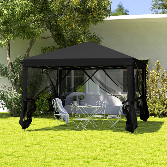 Outsunny 3 x 3 m Pop Up Gazebo, 420D Garden Tent Canopy with Removable Mesh Sidewall Netting, Carry Bag for Garden Patio Outdoor, Black