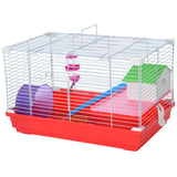 PawHut Hamster Cage, Small Gerbil Cage 2 Tiers Portable w/ Handle, Exercise Wheel, Water Bottle, Dishes