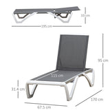 Outsunny Aluminium Frame Sun Lounger, with Adjustable Back - Grey