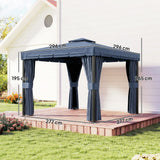 Outsunny 3 x 3(m) Patio Gazebo Canopy Garden Pavilion Tent Shelter Marquee with 2 Tier Roof, Netting and Curtains, Dark Blue