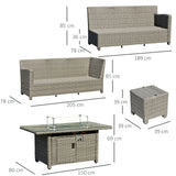 Outsunny 8-Seater Outdoor PE Rattan Sofa Set Conversation Set w/ Fire Pit Table, L-Shape Sofa, Footstool and Furniture Cover