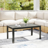 Outsunny Outdoor Side Table, Rectangular Patio Coffee Side Table with Steel Frame and Slat Tabletop for Garden, Balcony, Grey
