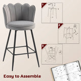 HOMCOM Set of Two Velvet-Feel Lotus Bar Stools - Grey