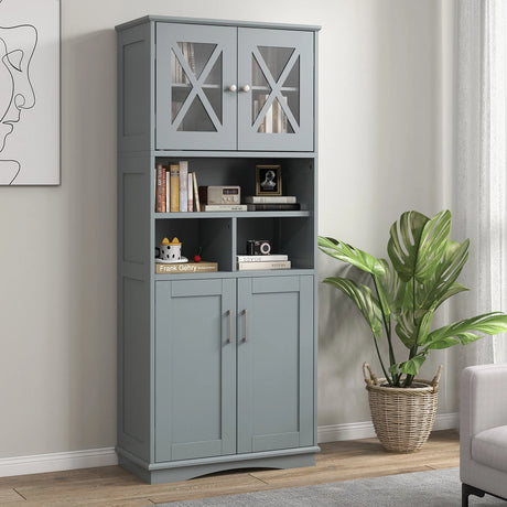 Tall Bathroom Cabinet with Acrylic Doors and Adjustable Shelves-Grey