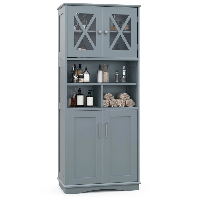 Tall Bathroom Cabinet with Acrylic Doors and Adjustable Shelves-Grey