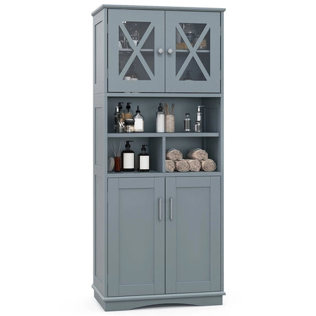 Tall Bathroom Cabinet with Acrylic Doors and Adjustable Shelves-Grey
