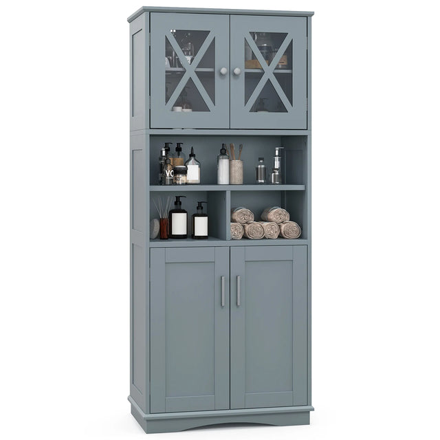 Tall Bathroom Cabinet with Acrylic Doors and Adjustable Shelves-Grey
