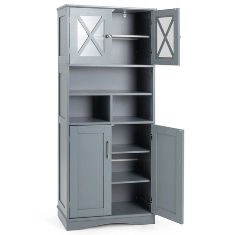 Tall Bathroom Cabinet with Acrylic Doors and Adjustable Shelves-Grey