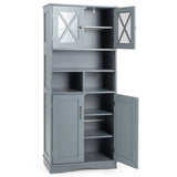 Tall Bathroom Cabinet with Acrylic Doors and Adjustable Shelves-Grey