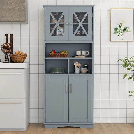 Tall Bathroom Cabinet with Acrylic Doors and Adjustable Shelves-Grey