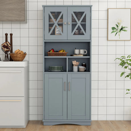 Tall Bathroom Cabinet with Acrylic Doors and Adjustable Shelves-Grey