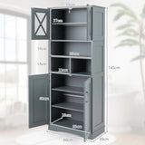 Tall Bathroom Cabinet with Acrylic Doors and Adjustable Shelves-Grey