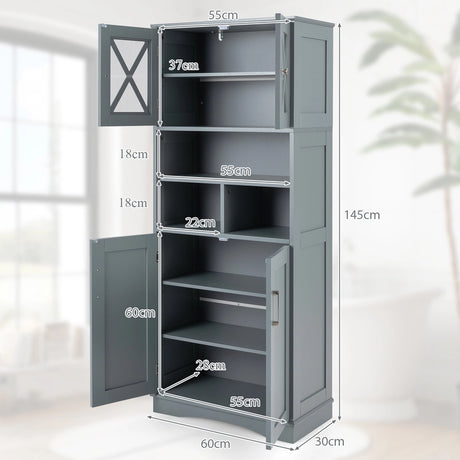 Tall Bathroom Cabinet with Acrylic Doors and Adjustable Shelves-Grey