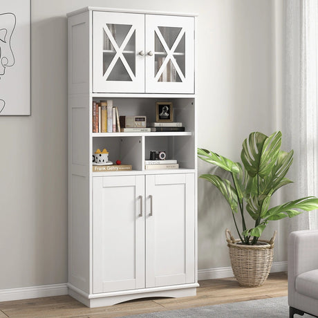 Tall Bathroom Cabinet with Acrylic Doors and Adjustable Shelves-White