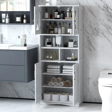 Tall Bathroom Cabinet with Acrylic Doors and Adjustable Shelves-White
