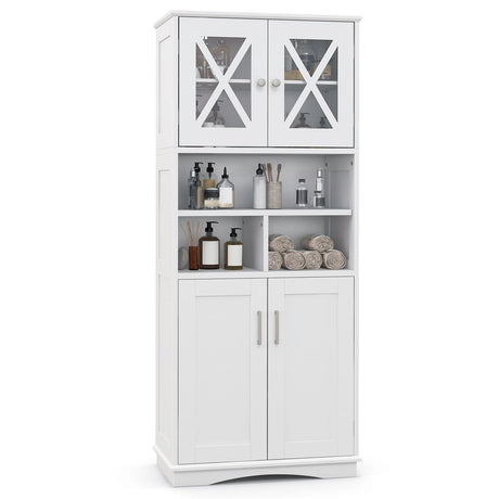 Tall Bathroom Cabinet with Acrylic Doors and Adjustable Shelves-White