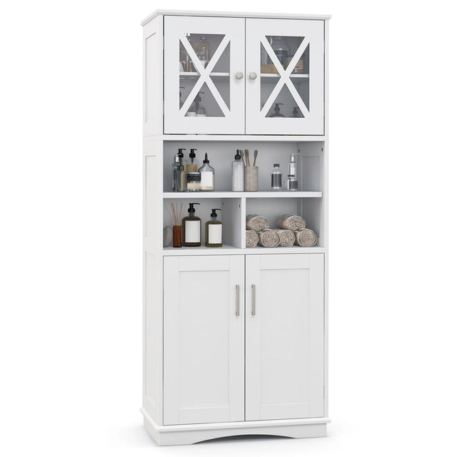 Tall Bathroom Cabinet with Acrylic Doors and Adjustable Shelves-White
