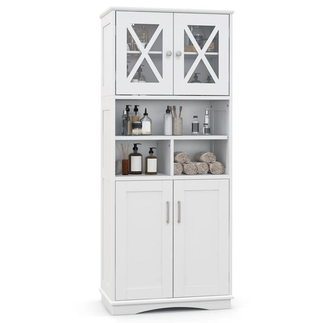 Tall Bathroom Cabinet with Acrylic Doors and Adjustable Shelves-White