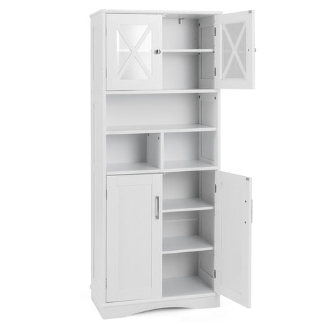 Tall Bathroom Cabinet with Acrylic Doors and Adjustable Shelves-White