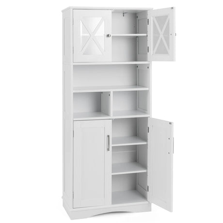 Tall Bathroom Cabinet with Acrylic Doors and Adjustable Shelves-White