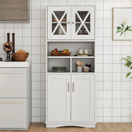 Tall Bathroom Cabinet with Acrylic Doors and Adjustable Shelves-White