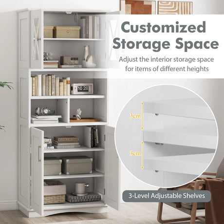 Tall Bathroom Cabinet with Acrylic Doors and Adjustable Shelves-White
